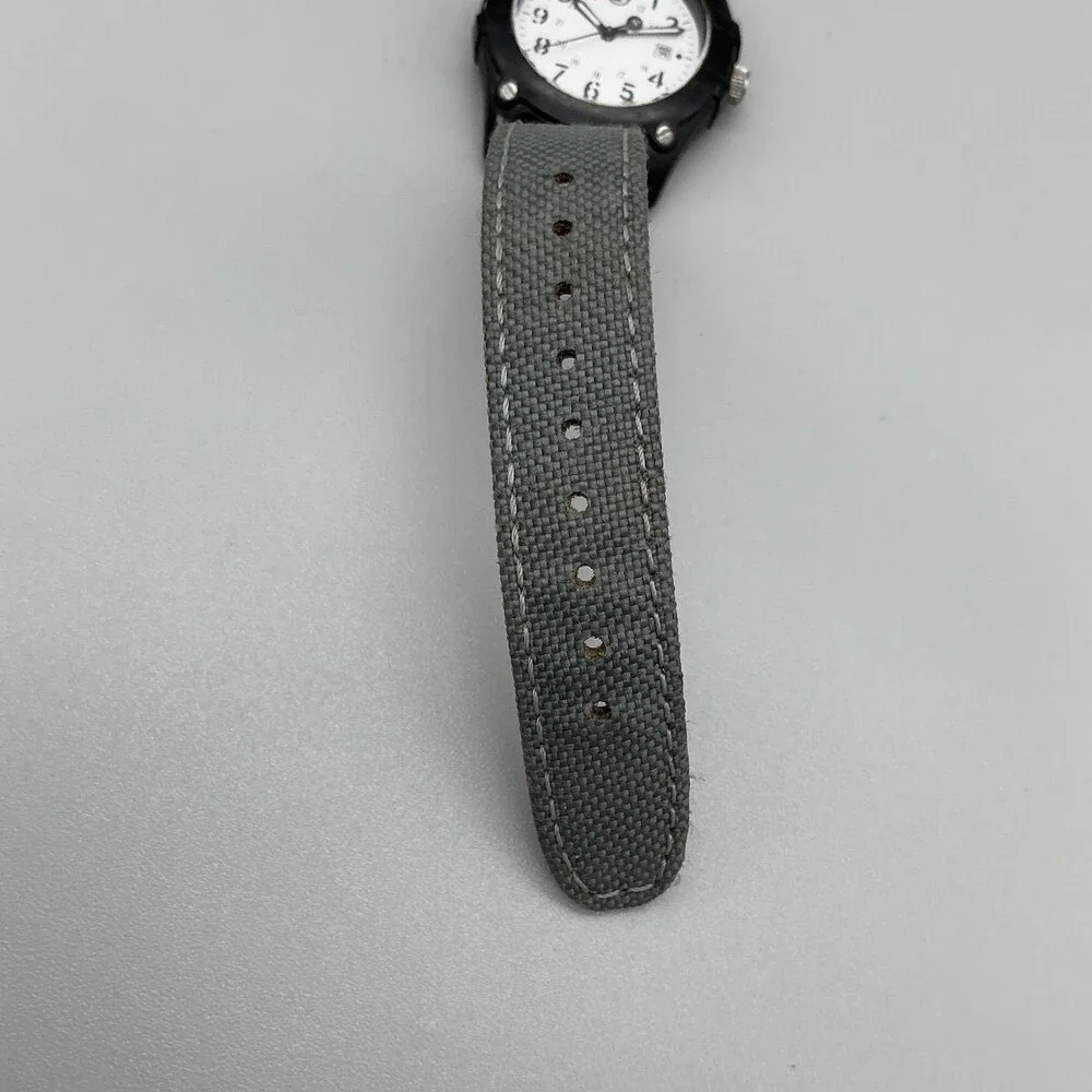 Timex Expedition Indiglo Mens Watch 34mm White Dial Gray Canvas Date New Battery